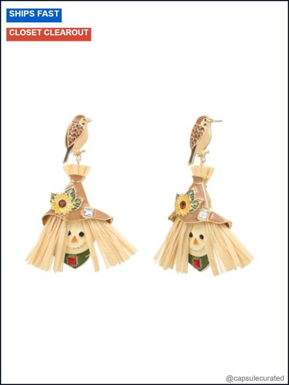 Crystal Drop Dangle Earrings Scarecrow Autumn Harvest Festival